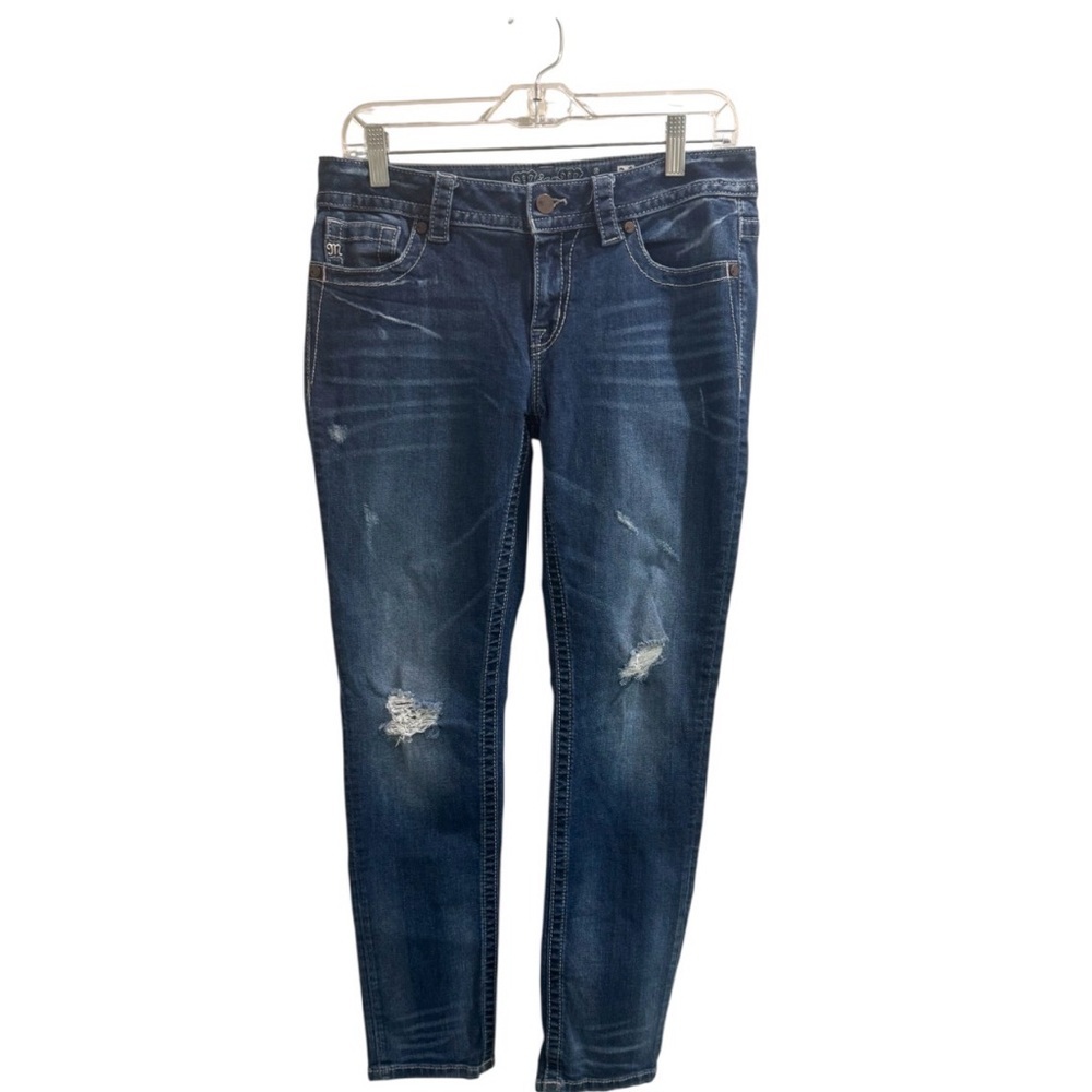 Miss Me Dark Wash Distressed Skinny Jeans Mid Rise Size 29